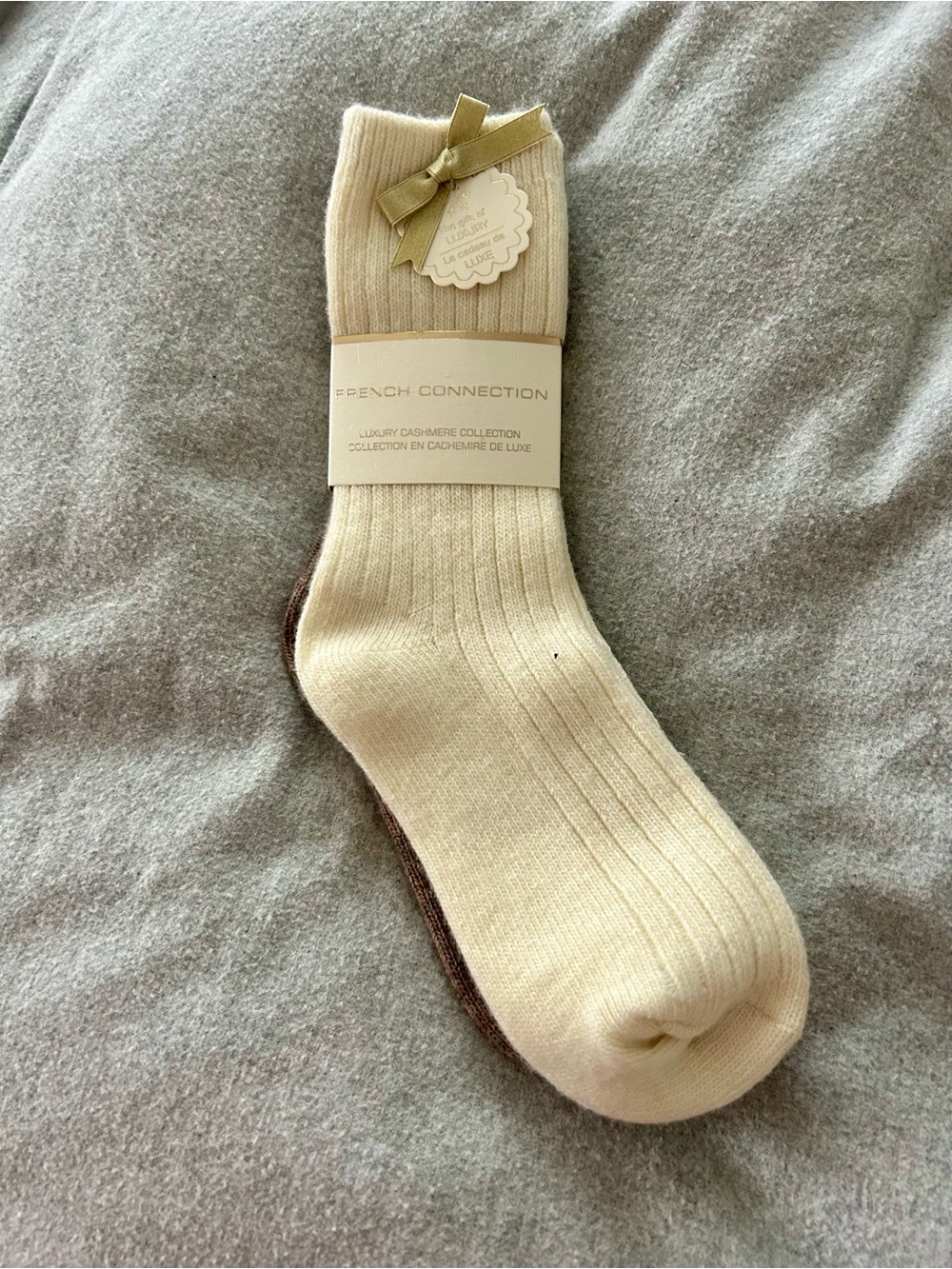 French Connection Cream Ribbed Cashmere-Blend Socks 2 pairs NWT